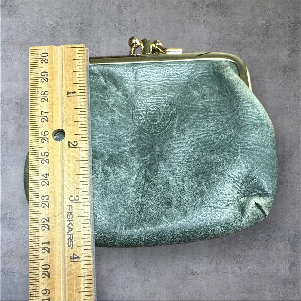 2 La Garde Leather Coin Purse Pouch Set  Green Good Vintage Kiss Lock‎ Key